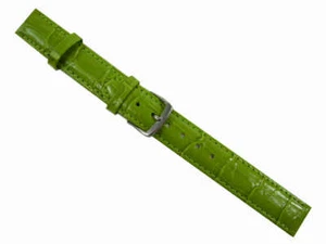 Watchband Watch Strap Buckle Crocodile Shiny Leather Band 14 MM Dark Green - Picture 1 of 1