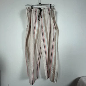 Cynthia Ashby Baggie Stripe Linen Pants Coral Size 1 Elastic Waist Relaxed New - Picture 1 of 11
