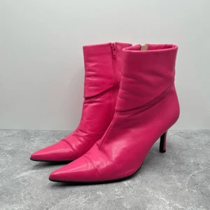 Kurt Geiger Pink Leather Ankle Bootie Heeled Boots Size EUR 38 Pointed Toe Barbi - Picture 1 of 12