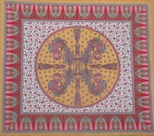 SALE Handmade Cotton Floral Peacock Throw Tapestry Tablecloth Coverlet Red Full - Picture 1 of 2