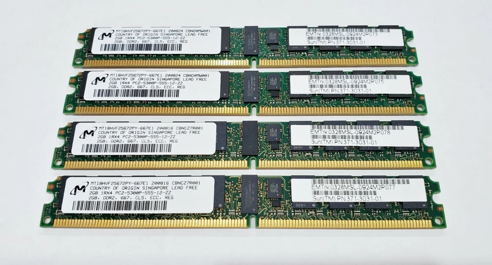 Lot of 4 MT18HVF25672PY-667E1 Micron 2GB PC2-5300 DDR2-667MHz DDR2 VLP RDIMM 240 - Image 1 of 2