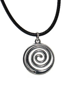 collana cordino cerato con ciondolo argento anticato spirale infinito uomo donna - Foto 1 di 9