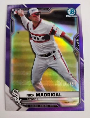 2021 Bowman Chrome Nick Madrigal #7 Purple refractor SP /250 Rookie Sox, Cubs - Image 1 of 2