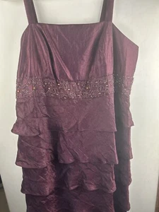 R&M Richards Cocktail Dress Size 20W Tiered Ruffle Maroon Beaded - Picture 1 of 10