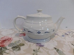Tetera de cerámica Longaberger azul tejida tradiciones - Imagen 1 de 8