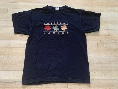 Camiseta cosida Montreal Canadá para hombre camiseta negra talla pequeña vintage Foto 1 de 4