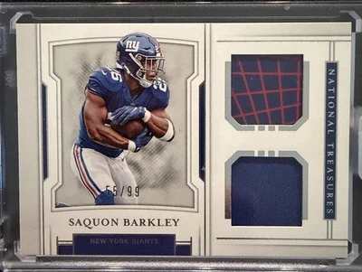 Panini National Treasures Saquon Barkley 2018/99 #RDM-9 novato ¡jugador de radiocontrol usado! Foto 1 de 4