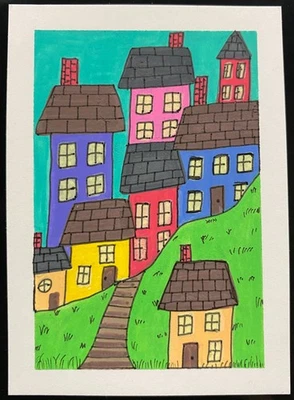 ACEO Original House Landscape Houses Yard Home Artwork Collectible Atc Small Art - Image 1 of 2
