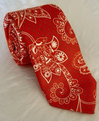 Corbata de seda floral de lujo Holanda y Jerez 7 pliegues Londres hecha en EE. UU. Naranja Foto 1 de 4