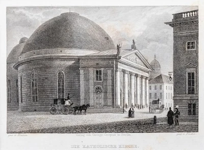 Berlin Hedwigs Kirche Orig. Stahlstich von Finden aus Spiker 1833 Passepartout - Bild 1 von 4