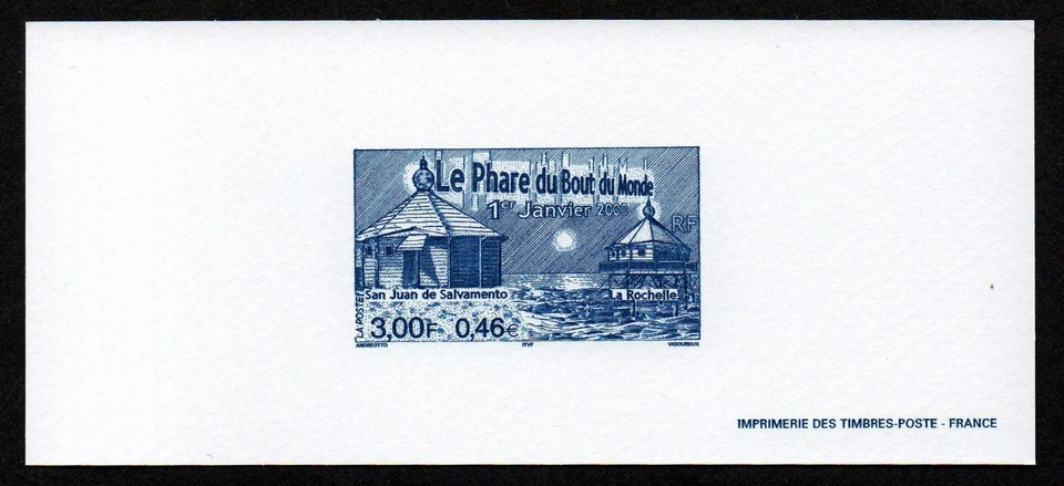 FRANCE, SCOTT # 2749, YEAR 2000 PROOF CARD ESSAY - RECONSTRUCTION OF LIGHTHOUSES - Image 1 of 1