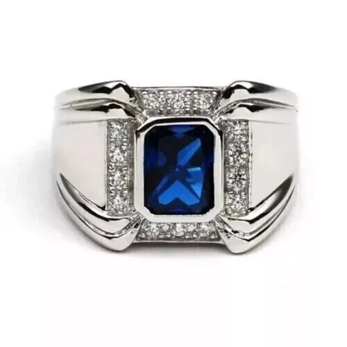 Anillo de diamantes rosados de oro blanco de 14 k con zafiro creado en laboratorio de 2,14 quilates para hombre Foto 1 de 1