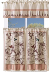 3pc Curtains Set:2 Tiers(27x36")&Valance54x15")ELEGANT PARIS BUTTERFLIES,Sunrise - Picture 1 of 18