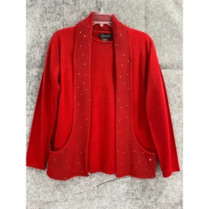 Jenny Red Knit Twinset Cardigan & Short Sleeve Top Beaded Embellished Size S - Picture 1 of 10