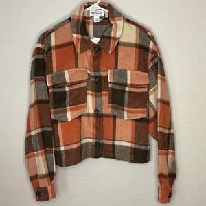 For The Republic Orange Black Cream Plaid Shacket Jacket Womens Large NWT Fall - Picture 1 of 14