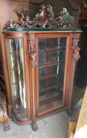 R.J. HORNER CARVED LADY MAHOGANY CHINA CABINET Cover