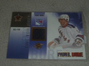 2002-03 PACIFIC VANGUARD HOCKEY CARD GOLD PAVEL BURE USED SWEATER NHL LE 50