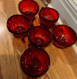 Vintage Fenton Honeycomb Red Coffee Tea Cups Set of 6 Footed Glass #12 - Picture 1 of 6