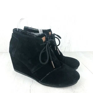 Toms Black Suede Lace Up Wedge Desert Bootie Women's Size 7.5 - Picture 1 of 11