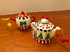 2 VTG Mary Engelbreit Teapots Christmas Ornaments Miniatures Cherries Tree 🍒