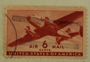 U.S. POSTAGE ~ AIR MAIL ~ Red 6 ¢ Stamp ~ Cancelled/Posted ~ c.1941 ~ Z14 - Picture 1 of 6