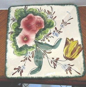 11" Beautiful Decorative Plate/Square Shaped/Hand Made From Italy Floral Art  - Picture 1 of 5