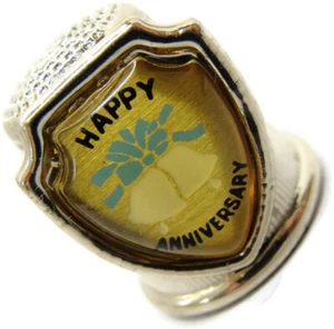 Campanelle matrimonio Thimble Happy Anniversary metallo tono oro vintage - Foto 1 di 9