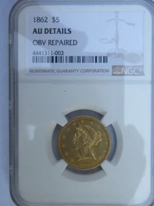 1862 LIBERTY HEAD HALF EAGLE 5 DOLLAR GOLD NICE DETAIL NGC-AU CIVIL WAR RARITY - Picture 1 of 4