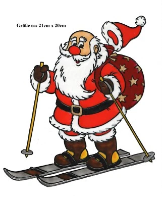 Window Color Bild Fensterbild Aufkleber  "  Weihnachtsmann auf Ski " 228 - Bild 1 von 2