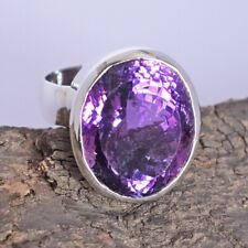 Chequered Amethyst Oval Ring 925 Sterling Silver Handmade Jewelry