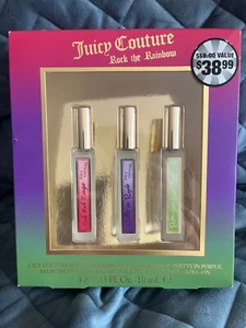 JUICY COUTURE ROCK THE RAINBOW ROLLERBALL FRAGRANCE PERFUME ROUGE, PURPLE, PALM - Picture 1 of 2