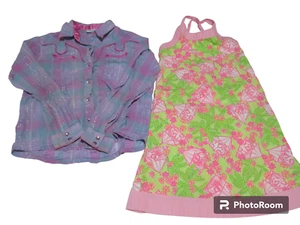 Sz 12 KID GIRLS Lilly Pulitzer Pink Sun Dress + XL Wrangler Purple Cowgirl Shirt - Picture 1 of 24