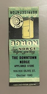 Cubierta 98 de libro de cerillas The Downtown Norge Appliance Store Muskegon Heights Michigan - Imagen 1 de 1