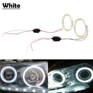 LED DRL Fog Headlights COB Angel Eyes Halo Ring White Light 12V 70MM 2PCs Car US - Picture 1 of 13