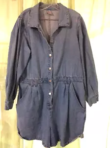 WOMEN'S SZ 3X HEAVY DENIM ROMPER JUMPER SHORTS PUFF SLEEVES RETRO 80's NOBO - Picture 1 of 11