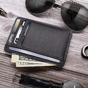 Men's RFID Block Leather Slim Wallet Money Clip 6 Credit Card Slot Coin Hold New