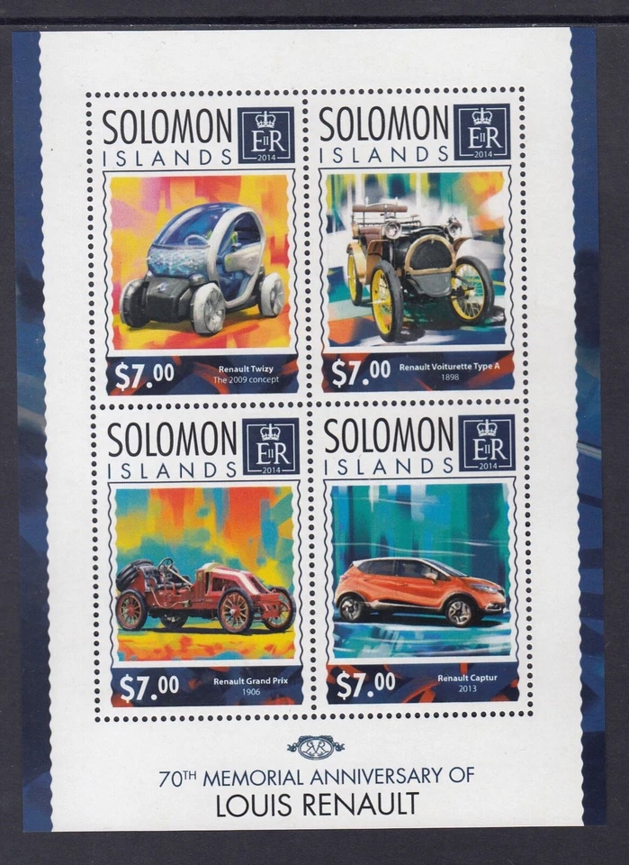 Islas Salomón: MUH Mini Hoja: 2014 $28 Louis Renault Coches Aniversario Foto 1 de 1