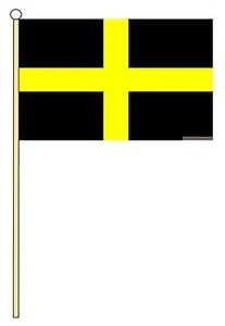 ST DAVIDS CROSS WALES WELSH 18" x 12" LARGE HAND WAVING COURTESY FLAG & POLE - Picture 1 of 1