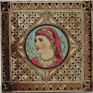 Victorian Fireplace Tile Woman Profile Print & Tint by Minton Hollins & Co C1880 - Picture 1 of 3