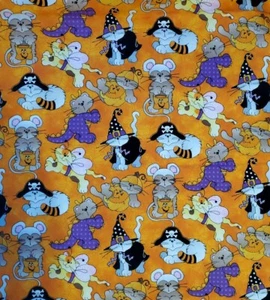 Patty Reed Designs Costumed Cats cotton fabric 35" x 44" approx. - Picture 1 of 7