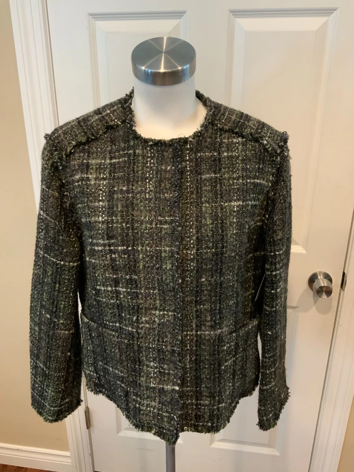 Jaqueta xadrez de tweed Brooks Brothers verde e preta lã cintilante, tamanho 16 - Imagem 1 de 4