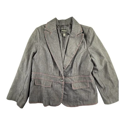 Lane Bryant Women's Dark Blue Denim Blazer Jacket – Red Stitch, Sz 16, 1-Button - Image 1 of 4