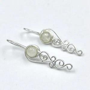 925 Sterling Silver Rainbow Moonstone Gemstone Jewelry Drop/Dangle Earring - Picture 1 of 10