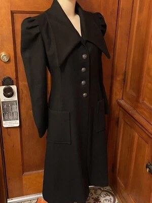 Abrigo Cuello Daga Enorme Vintage Años 70 Do 30 Talla M Manga Hinchada Tinta Negro Foto 1 de 4