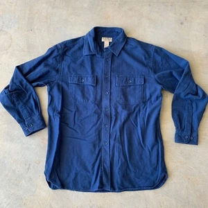 VINTAGE Mens LL Bean Chamois Cloth Long Sleeve Button Up Deep blue Large - Picture 1 of 6