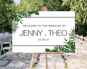 Personalised Welcome Wedding Sign Green Leaf. Multiple sizes. - Picture 1 of 5