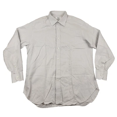 Brioni Neiman Marcus Light Gray Herringbone Striped Long Sleeve Med Button Shirt - Image 1 of 4