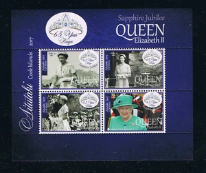 Aitutaki - 2017 Queen Elizabeth Sapphire Jubilee Postage Stamp Souvenir Sheet - Picture 1 of 1