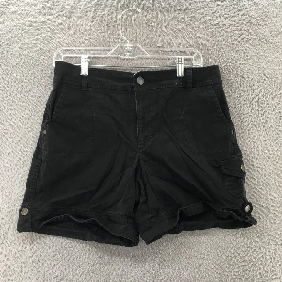 Pantalones cortos cargo Gloria Vanderbilt para mujer 10 negros mezcla de algodón tiro medio frente plano Foto 1 de 4