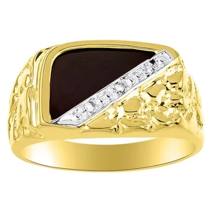 Mens Diamond & Onyx Ring Sterling Silver or Yellow Gold Plated - Picture 1 of 3